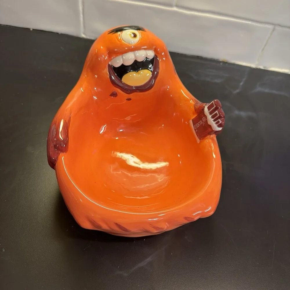 Ceramic Candy Bowl Target 2009 Monster‎ Madness Orange One Eyed Chocolate Eating